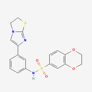 molecular formula C19H17N3O4S2 B2736838 N-(3-(2,3-dihydroimidazo[2,1-b]thiazol-6-yl)phenyl)-2,3-dihydrobenzo[b][1,4]dioxine-6-sulfonamide CAS No. 893972-53-7