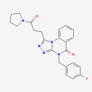 molecular formula C23H22FN5O2 B2736846 4-[(4-Fluorophenyl)methyl]-1-(3-oxo-3-pyrrolidin-1-ylpropyl)-[1,2,4]triazolo[4,3-a]quinazolin-5-one CAS No. 902959-90-4