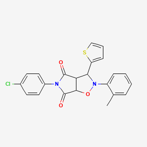 molecular formula C22H17ClN2O3S B2736847 5-(4-chlorophenyl)-3-(thiophen-2-yl)-2-(o-tolyl)dihydro-2H-pyrrolo[3,4-d]isoxazole-4,6(5H,6aH)-dione CAS No. 1005161-30-7