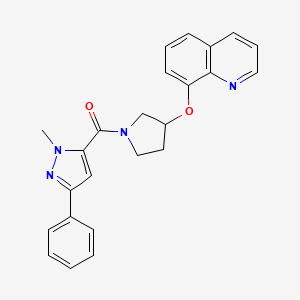 molecular formula C24H22N4O2 B2736858 (1-methyl-3-phenyl-1H-pyrazol-5-yl)(3-(quinolin-8-yloxy)pyrrolidin-1-yl)methanone CAS No. 1903160-52-0