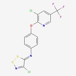 molecular formula C14H6Cl2F3N3OS2 B2736891 4-氯-N-(4-(3-氯-5-(三氟甲基)吡啶-2-基)氧基苯基)二噻唑-5-亚胺 CAS No. 303146-02-3
