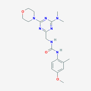 molecular formula C19H27N7O3 B2736895 1-((4-(Dimethylamino)-6-morpholino-1,3,5-triazin-2-yl)methyl)-3-(4-methoxy-2-methylphenyl)urea CAS No. 2034357-80-5