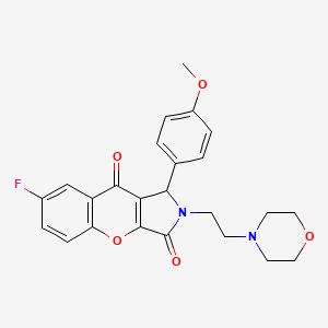 molecular formula C24H23FN2O5 B2736900 7-Fluoro-1-(4-methoxyphenyl)-2-(2-morpholinoethyl)-1,2-dihydrochromeno[2,3-c]pyrrole-3,9-dione CAS No. 634577-27-8