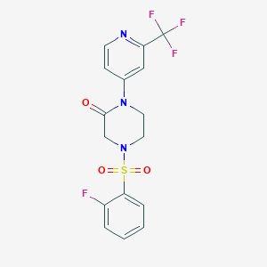 molecular formula C16H13F4N3O3S B2736913 4-(2-Fluorophenyl)sulfonyl-1-[2-(trifluoromethyl)pyridin-4-yl]piperazin-2-one CAS No. 2380174-88-7