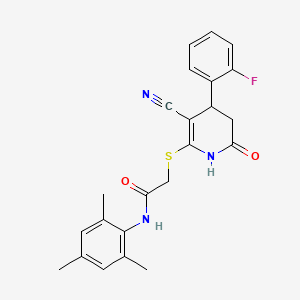 2-((3-cyano-4-(2-fluorophenyl)-6-oxo-1,4,5,6-tetrahydropyridin-2-yl)thio)-N-mesitylacetamide