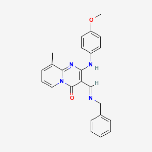 molecular formula C24H22N4O2 B2737011 (E)-3-((benzylimino)methyl)-2-((4-methoxyphenyl)amino)-9-methyl-4H-pyrido[1,2-a]pyrimidin-4-one CAS No. 391890-10-1