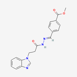 molecular formula C19H18N4O3 B2737024 (E)-methyl 4-((2-(3-(1H-benzo[d]imidazol-1-yl)propanoyl)hydrazono)methyl)benzoate CAS No. 374630-34-9