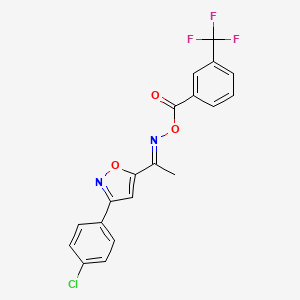 molecular formula C19H12ClF3N2O3 B2737029 3-(4-Chlorophenyl)-5-({[3-(trifluoromethyl)benzoyl]oxy}ethanimidoyl)isoxazole CAS No. 478066-84-1