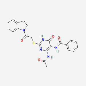 N-(4-acetamido-2-((2-(indolin-1-yl)-2-oxoethyl)thio)-6-oxo-1,6-dihydropyrimidin-5-yl)benzamide