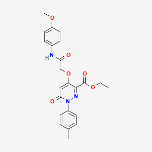 molecular formula C23H23N3O6 B2737035 Ethyl 4-(2-((4-methoxyphenyl)amino)-2-oxoethoxy)-6-oxo-1-(p-tolyl)-1,6-dihydropyridazine-3-carboxylate CAS No. 899942-94-0