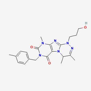 molecular formula C21H26N6O3 B2737045 1-(3-hydroxypropyl)-3,4,9-trimethyl-7-(4-methylbenzyl)-1,4-dihydro-[1,2,4]triazino[3,4-f]purine-6,8(7H,9H)-dione CAS No. 923496-82-6