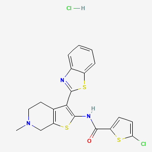 molecular formula C20H17Cl2N3OS3 B2737079 N-(3-(benzo[d]thiazol-2-yl)-6-methyl-4,5,6,7-tetrahydrothieno[2,3-c]pyridin-2-yl)-5-chlorothiophene-2-carboxamide hydrochloride CAS No. 1189899-05-5
