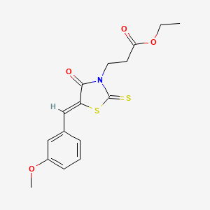 molecular formula C16H17NO4S2 B2737110 ethyl 3-[(5Z)-5-[(3-methoxyphenyl)methylidene]-4-oxo-2-sulfanylidene-1,3-thiazolidin-3-yl]propanoate CAS No. 300827-01-4