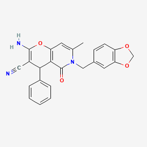 2-amino-6-(benzo[d][1,3]dioxol-5-ylmethyl)-7-methyl-5-oxo-4-phenyl-5,6-dihydro-4H-pyrano[3,2-c]pyridine-3-carbonitrile