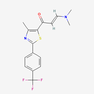 molecular formula C16H15F3N2OS B2737184 (2E)-3-(dimethylamino)-1-{4-methyl-2-[4-(trifluoromethyl)phenyl]-1,3-thiazol-5-yl}prop-2-en-1-one CAS No. 499796-73-5