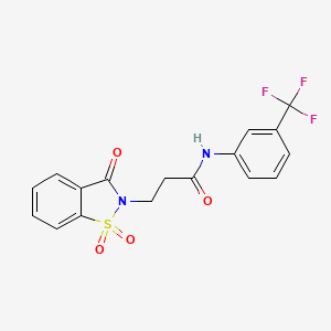 molecular formula C17H13F3N2O4S B2737186 3-(1,1-dioxido-3-oxo-1,2-benzisothiazol-2(3H)-yl)-N-[3-(trifluoromethyl)phenyl]propanamide CAS No. 663167-99-5