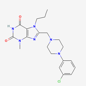 molecular formula C20H25ClN6O2 B2737193 8-[[4-(3-Chlorophenyl)piperazin-1-yl]methyl]-3-methyl-7-propylpurine-2,6-dione CAS No. 904275-70-3
