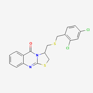 molecular formula C18H14Cl2N2OS2 B2737199 3-{[(2,4-dichlorobenzyl)sulfanyl]methyl}-2,3-dihydro-5H-[1,3]thiazolo[2,3-b]quinazolin-5-one CAS No. 477860-26-7