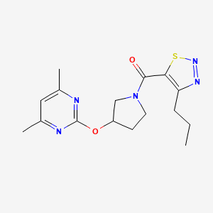 molecular formula C16H21N5O2S B2737213 (3-((4,6-Dimethylpyrimidin-2-yl)oxy)pyrrolidin-1-yl)(4-propyl-1,2,3-thiadiazol-5-yl)methanone CAS No. 2034498-49-0