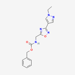 molecular formula C16H17N5O3 B2737223 benzyl ((3-(1-ethyl-1H-pyrazol-4-yl)-1,2,4-oxadiazol-5-yl)methyl)carbamate CAS No. 2034332-75-5