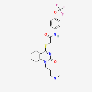 molecular formula C22H27F3N4O3S B2737233 2-((1-(3-(二甲胺)丙基)-2-氧代-1,2,5,6,7,8-六氢喹唑啉-4-基)硫)-N-(4-(三氟甲氧基)苯基)乙酰胺 CAS No. 941872-81-7