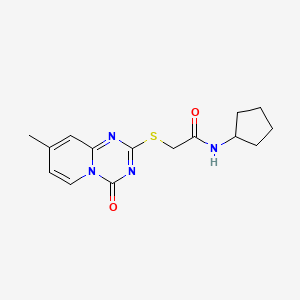 molecular formula C15H18N4O2S B2737234 N-cyclopentyl-2-(8-methyl-4-oxopyrido[1,2-a][1,3,5]triazin-2-yl)sulfanylacetamide CAS No. 896331-34-3