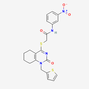 molecular formula C21H20N4O4S2 B2737239 N-(3-nitrophenyl)-2-((2-oxo-1-(thiophen-2-ylmethyl)-1,2,5,6,7,8-hexahydroquinazolin-4-yl)thio)acetamide CAS No. 899730-92-8