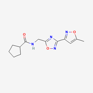 molecular formula C13H16N4O3 B2737251 N-((3-(5-methylisoxazol-3-yl)-1,2,4-oxadiazol-5-yl)methyl)cyclopentanecarboxamide CAS No. 2034459-81-7