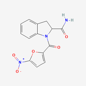 molecular formula C14H11N3O5 B2737253 1-(5-Nitrofuran-2-carbonyl)indoline-2-carboxamide CAS No. 1101639-65-9