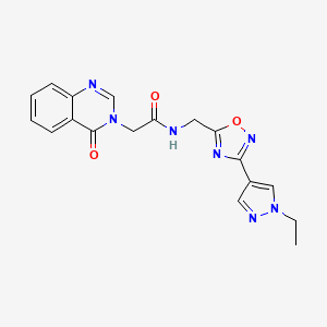 molecular formula C18H17N7O3 B2737269 N-((3-(1-ethyl-1H-pyrazol-4-yl)-1,2,4-oxadiazol-5-yl)methyl)-2-(4-oxoquinazolin-3(4H)-yl)acetamide CAS No. 2034462-83-2