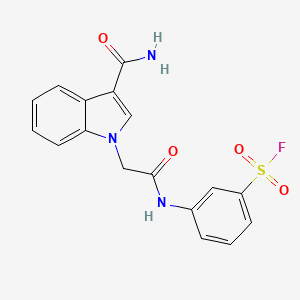 molecular formula C17H14FN3O4S B2737292 3-[[2-(3-Carbamoylindol-1-yl)acetyl]amino]benzenesulfonyl fluoride CAS No. 2248931-31-7