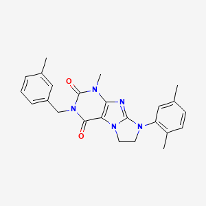 molecular formula C24H25N5O2 B2737309 8-(2,5-Dimethylphenyl)-1-methyl-3-[(3-methylphenyl)methyl]-1,3,5-trihydroimida zolidino[1,2-h]purine-2,4-dione CAS No. 922475-56-7