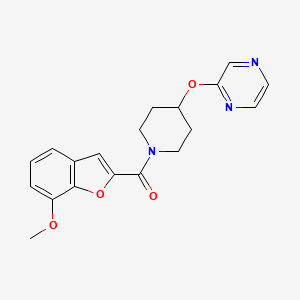 molecular formula C19H19N3O4 B2737327 (7-Methoxybenzofuran-2-yl)(4-(pyrazin-2-yloxy)piperidin-1-yl)methanone CAS No. 1421482-20-3