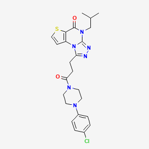 molecular formula C24H27ClN6O2S B2737381 1-(3-(4-(4-chlorophenyl)piperazin-1-yl)-3-oxopropyl)-4-isobutylthieno[2,3-e][1,2,4]triazolo[4,3-a]pyrimidin-5(4H)-one CAS No. 1185032-60-3