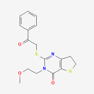 molecular formula C17H18N2O3S2 B2737383 3-(2-Methoxyethyl)-2-phenacylsulfanyl-6,7-dihydrothieno[3,2-d]pyrimidin-4-one CAS No. 893377-37-2