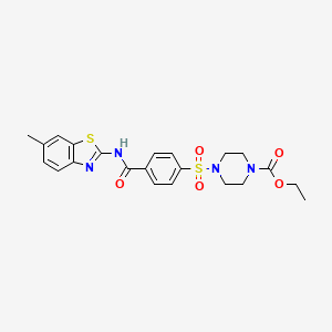 molecular formula C22H24N4O5S2 B2737385 乙酸-4-((4-((6-甲基苯并[4]噻唑-2-基)氨基甲酰)苯基)磺酰)哌嗪-1-羧酸酯 CAS No. 361174-00-7