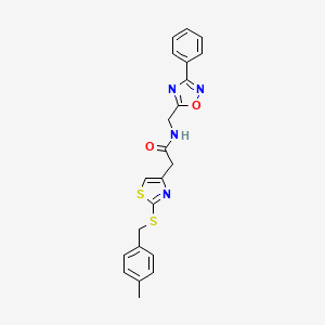 molecular formula C22H20N4O2S2 B2737392 2-(2-((4-methylbenzyl)thio)thiazol-4-yl)-N-((3-phenyl-1,2,4-oxadiazol-5-yl)methyl)acetamide CAS No. 1203094-65-8