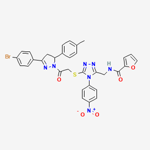 N-[[5-[2-[5-(4-bromophenyl)-3-(4-methylphenyl)-3,4-dihydropyrazol-2-yl]-2-oxoethyl]sulfanyl-4-(4-nitrophenyl)-1,2,4-triazol-3-yl]methyl]furan-2-carboxamide