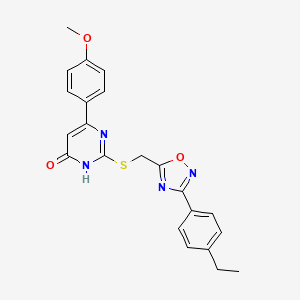 molecular formula C22H20N4O3S B2737403 2-(((3-(4-Ethylphenyl)-1,2,4-oxadiazol-5-yl)methyl)thio)-6-(4-methoxyphenyl)pyrimidin-4-ol CAS No. 1251690-63-7