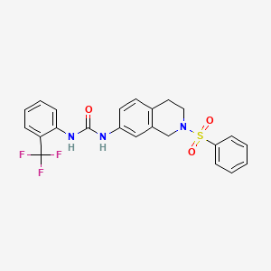 molecular formula C23H20F3N3O3S B2737406 1-(2-(Phenylsulfonyl)-1,2,3,4-tetrahydroisoquinolin-7-yl)-3-(2-(trifluoromethyl)phenyl)urea CAS No. 1210300-60-9