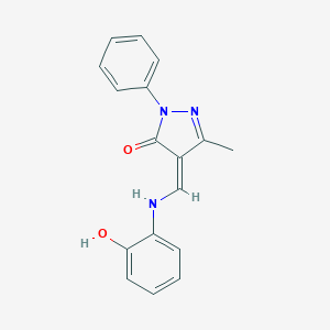 molecular formula C17H15N3O2 B273743 (4Z)-4-[(2-hydroxyanilino)methylidene]-5-methyl-2-phenylpyrazol-3-one 
