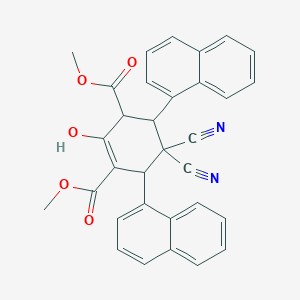 molecular formula C32H24N2O5 B2737430 Dimethyl 5,5-dicyano-2-hydroxy-4,6-di(1-naphthyl)-1-cyclohexene-1,3-dicarboxylate CAS No. 1212156-96-1