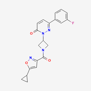 molecular formula C20H17FN4O3 B2737444 2-[1-(5-Cyclopropyl-1,2-oxazole-3-carbonyl)azetidin-3-yl]-6-(3-fluorophenyl)pyridazin-3-one CAS No. 2380191-35-3