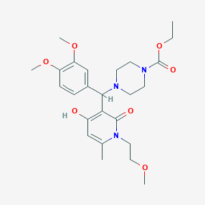 Ethyl 4-((3,4-dimethoxyphenyl)(4-hydroxy-1-(2-methoxyethyl)-6-methyl-2-oxo-1,2-dihydropyridin-3-yl)methyl)piperazine-1-carboxylate