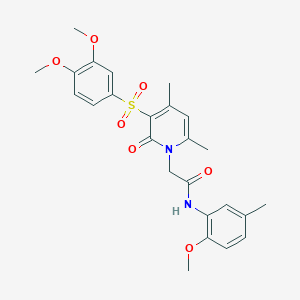 molecular formula C25H28N2O7S B2737492 2-(3-((3,4-二甲氧基苯基)磺酰)-4,6-二甲基-2-氧代吡啶-1(2H)-基)-N-(2-甲氧基-5-甲基苯基)乙酰胺 CAS No. 1184967-17-6