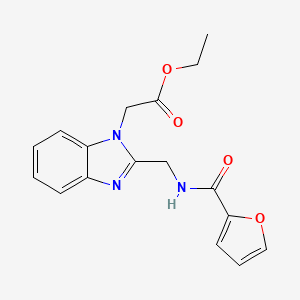 molecular formula C17H17N3O4 B2737517 乙酸 2-{2-[(2-呋喃甲酰氨基)甲基]苯并咪唑基}乙酸酯 CAS No. 920117-34-6