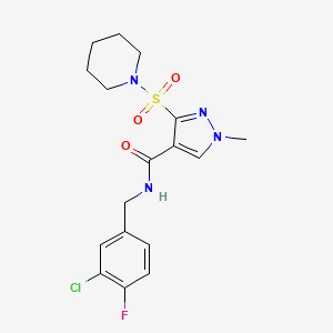 molecular formula C17H20ClFN4O3S B2737521 N-(3-氯-4-氟苯甲基)-1-甲基-3-(哌啶-1-基磺酰)-1H-吡唑-4-甲酰胺 CAS No. 1251592-77-4