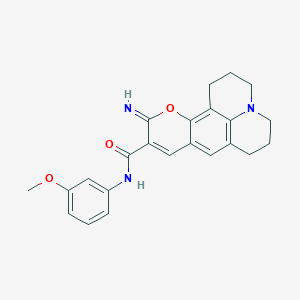 molecular formula C23H23N3O3 B2737536 11-imino-N-(3-methoxyphenyl)-2,3,6,7-tetrahydro-1H,5H,11H-pyrano[2,3-f]pyrido[3,2,1-ij]quinoline-10-carboxamide CAS No. 865654-89-3