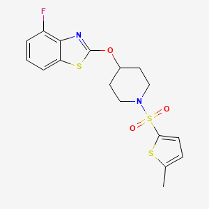 molecular formula C17H17FN2O3S3 B2737538 4-Fluoro-2-((1-((5-methylthiophen-2-yl)sulfonyl)piperidin-4-yl)oxy)benzo[d]thiazole CAS No. 1286710-29-9