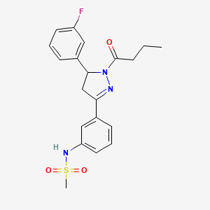 molecular formula C20H22FN3O3S B2737561 N-{3-[1-butanoyl-5-(3-fluorophenyl)-4,5-dihydro-1H-pyrazol-3-yl]phenyl}methanesulfonamide CAS No. 923685-29-4